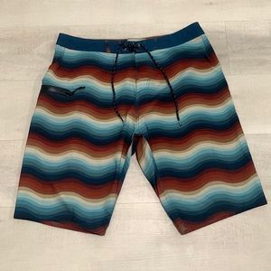 JETTY Board Shorts Bathing Suit Men’s Size 33 Blue Orange Tan Turquoise Surf